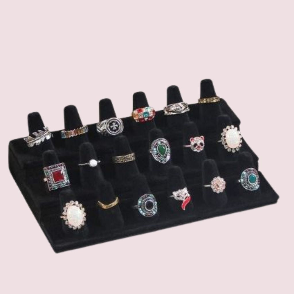 The jewelry ring display stand separates rings each from the other for a good protection. Great to keep rings organized. It's a great holder for displaying rings, especially the large rings that don't fit in a ring box.