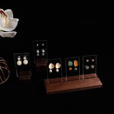 GemeShou 5pcs Set Walnut Acrylic Earring Holders for Jewelry, Wood Earring  Display Stands for Selling, Small Earring Organizer Studs【Walnut Stands
