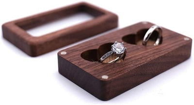 Wooden Ring Box,Engagement Wooden Heart Ring Box for 2 Rings