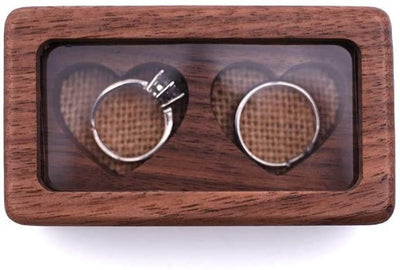 Wooden Ring Box,Engagement Wooden Heart Ring Box for 2 Rings