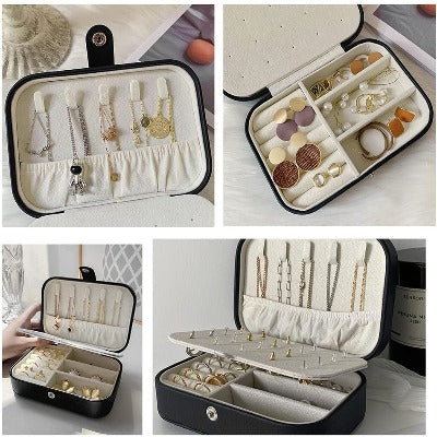 Ivory Double Layer Travel Jewelry Box with Necklace Storage, Ring