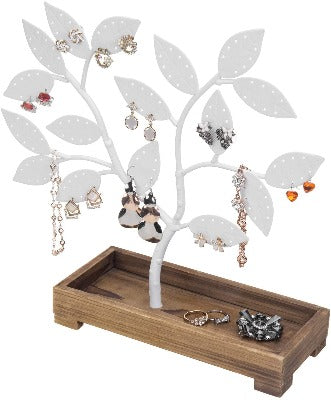 Earring Storage Rack Organizer, White Metal Jewelry Tree