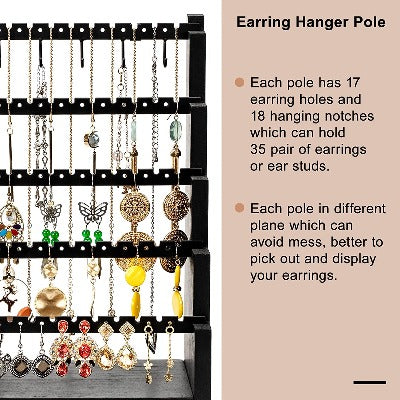 5 Layer Earring Holder Organizer with Metal Necklace Holder Pole