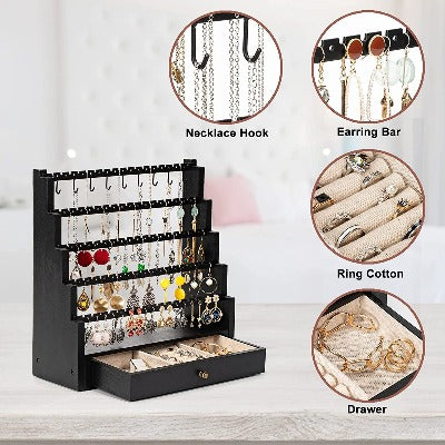 5 Layer Earring Holder Organizer with Metal Necklace Holder Pole