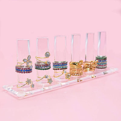6 Rod Clear Acrylic Ring Holder Jewelry Stand