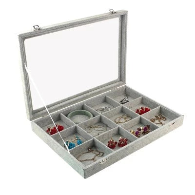 12 Grids Jewelry Storage Display Case Earring Organizer Box Tray Holder  Gray
