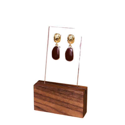 Walnut Acrylic Stud Earring Display Stand Wood