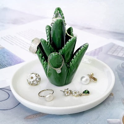 Ceramic Cactus Jewelry Ring Holder Dish