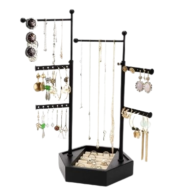 5 Layer Earring Holder Organizer with Metal Necklace Holder Pole - Hivory