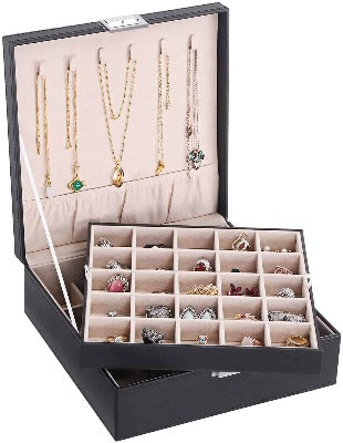 Jewelry Box for Women Girls Gift, Travel Jewelry Organizer Large 2 Layer  with Removable Tray, PU Leather Velvet Display Jewellery Holder with Lock  for Necklace Earrings Rings Bracelets - Walmart.com