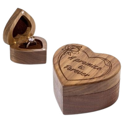 Heart Shaped Walnut Wood Ring Box