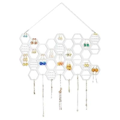 Wood Hanging Jewelry Organizer for Stud Earrings, Necklaces